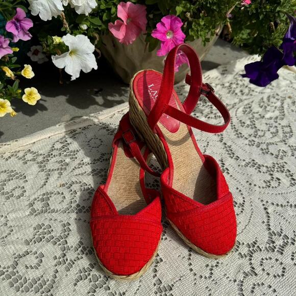 Ralph Lauren Capricia Wedge Sandals - 6 Red - Picture 2 of 4